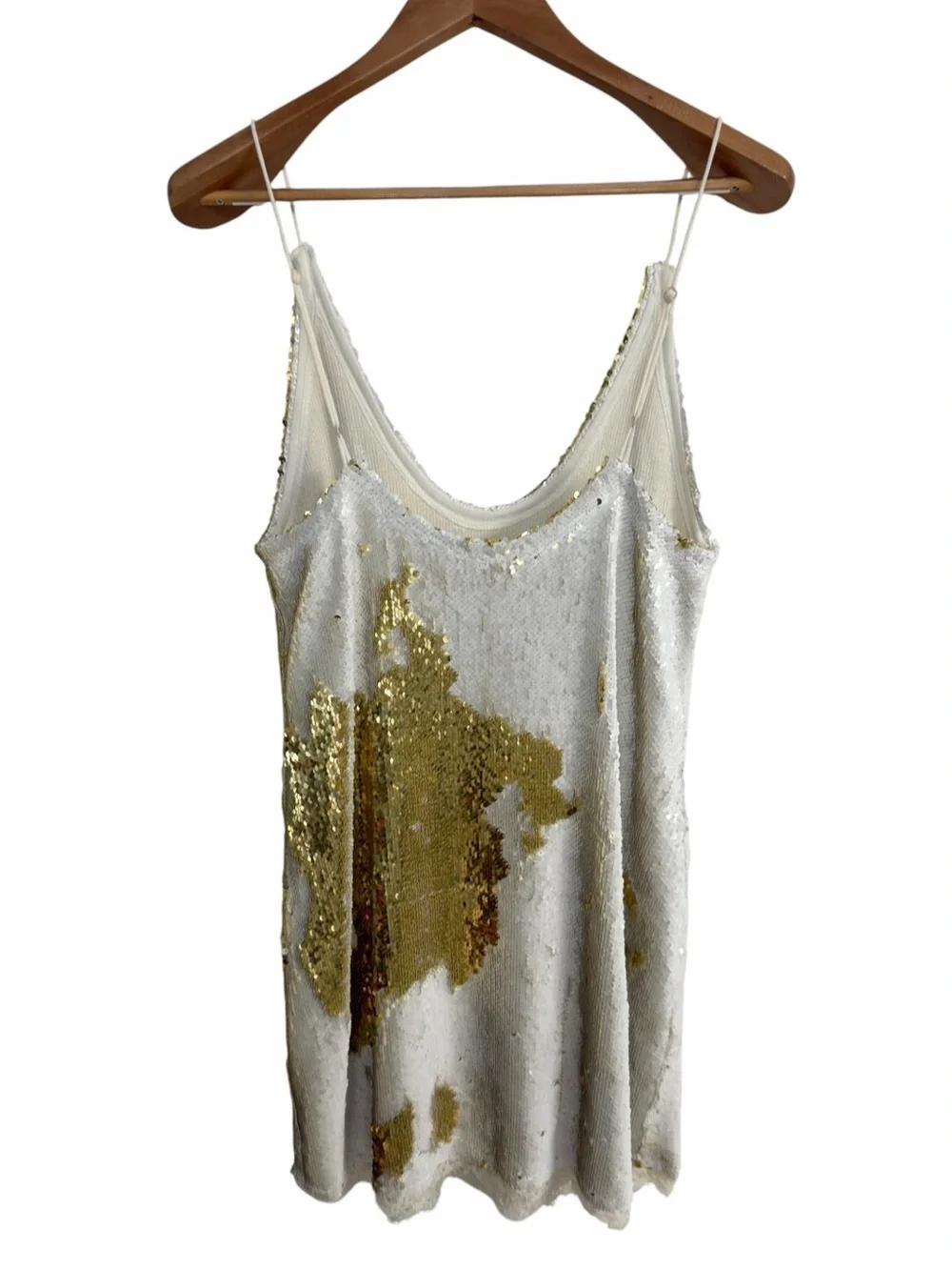 Free People Seeing Double Sequin Slip Mini Dress White Gold Party Medium Sparkle
